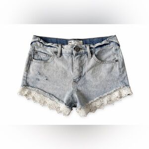 Free People Lace Trim Denim Shorts Boho Distressed 100% Cotton Size 24